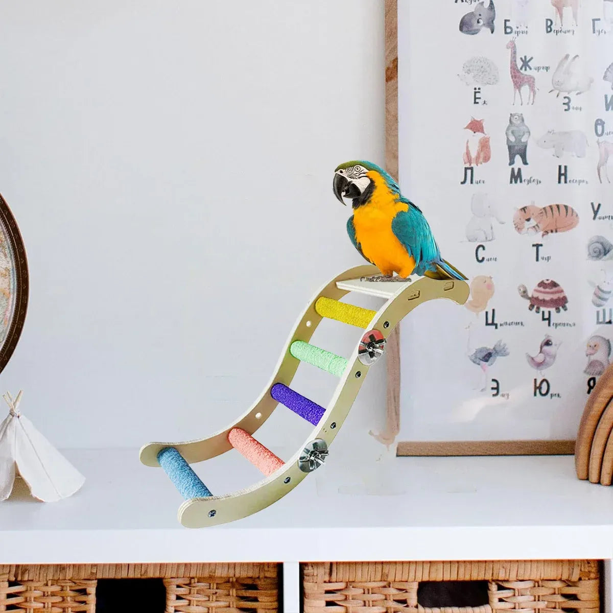 Wooden Parrot Climbing Ladder Swing Toy Claw Grinding Sanded for Small Birds - Straight
