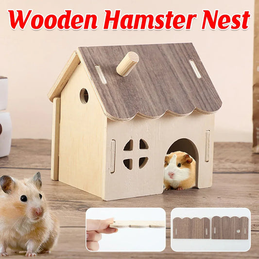Wooden Hamster House Guinea Pig Hideout Hut Small Animal Shelter Durable Sturdy