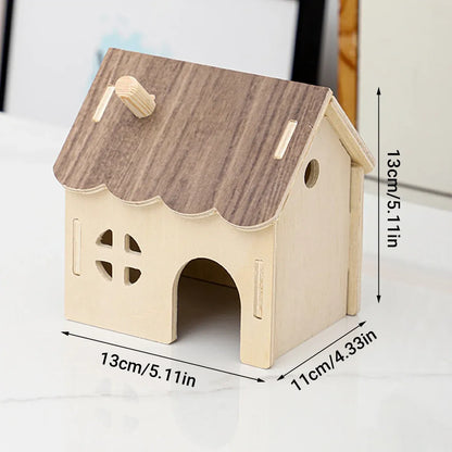 Wooden Hamster House Guinea Pig Hideout Hut Small Animal Shelter Durable Sturdy