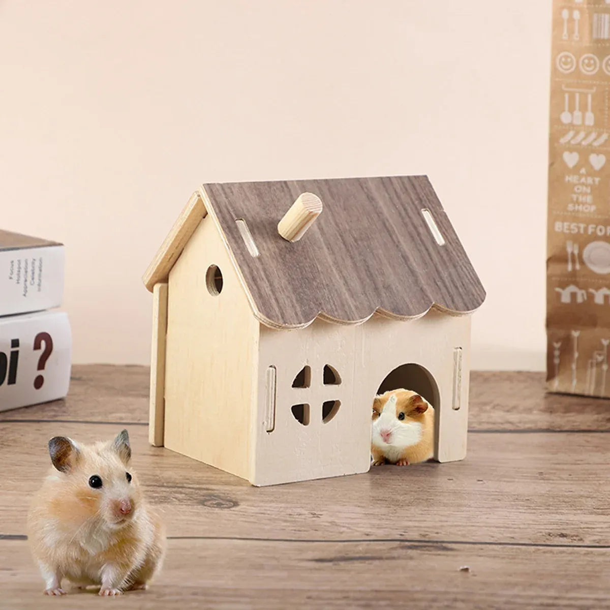 Wooden Hamster House Guinea Pig Hideout Hut Small Animal Shelter Durable Sturdy