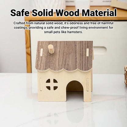 Wooden Hamster House Guinea Pig Hideout Hut Small Animal Shelter Durable Sturdy
