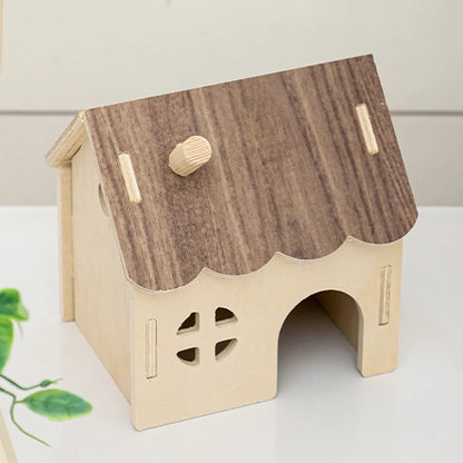 Wooden Hamster House Guinea Pig Hideout Hut Small Animal Shelter Durable Sturdy