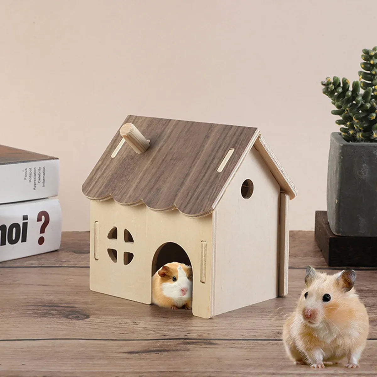 Wooden Hamster House Guinea Pig Hideout Hut Small Animal Shelter Durable Sturdy