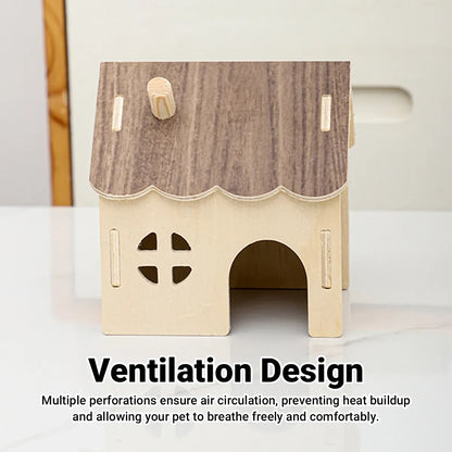 Wooden Hamster House Guinea Pig Hideout Hut Small Animal Shelter Durable Sturdy