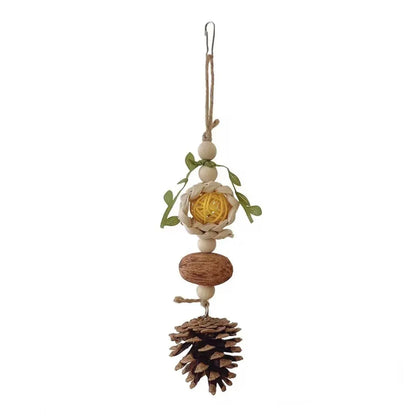1-Piece Hanging Parrot Chew Toy with Pinecone and Woven Ball