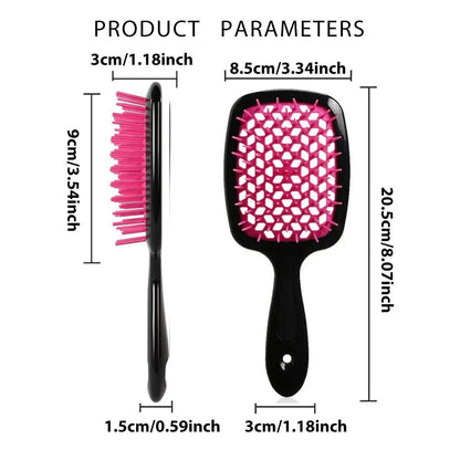 Detangling Hair Brush Hollow Vented Cushion Black and Rose Red, 1 Piece