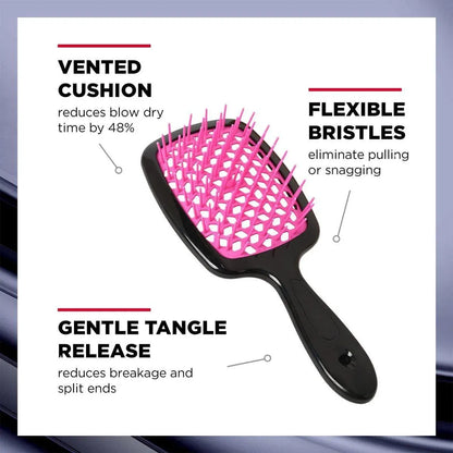 Detangling Hair Brush Hollow Vented Cushion Black and Rose Red, 1 Piece