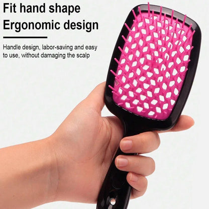 Detangling Hair Brush Hollow Vented Cushion Black and Rose Red, 1 Piece
