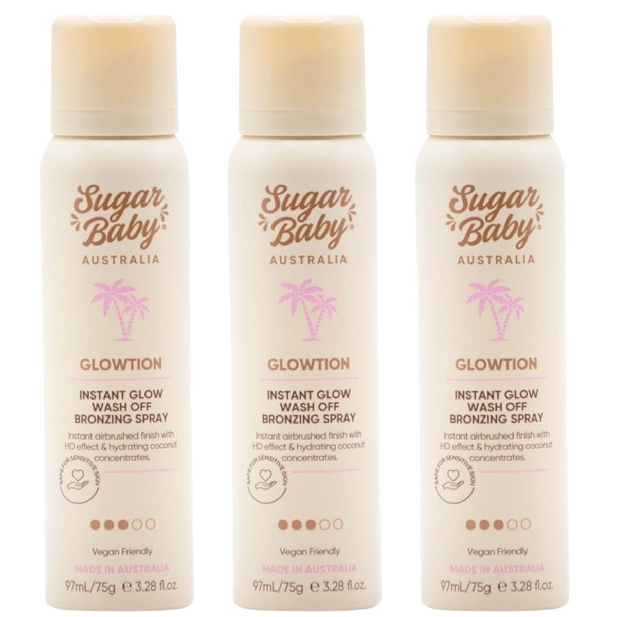3x Sugar Baby Glowtion 97ml Instant Glow Wash Off Bronzing Spray