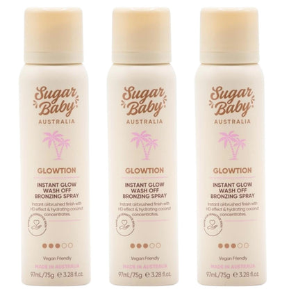 3x Sugar Baby Glowtion 97ml Instant Glow Wash Off Bronzing Spray