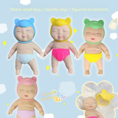 White 26CM Large Squeeze Ugly Doll Stress Relief Toy Slow Rebound TPR Sand-Filled Squishy Figure for Local Home Pretend Play and Anxiety Reduction(Green hat and yellow trousers)
