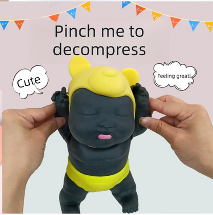White 26CM Large Squeeze Ugly Doll Stress Relief Toy Slow Rebound TPR Sand-Filled Squishy Figure for Local Home Pretend Play and Anxiety Reduction(Pink cap and purple trousers)