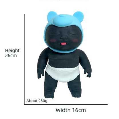 White 26CM Large Squeeze Ugly Doll Stress Relief Toy Slow Rebound TPR Sand-Filled Squishy Figure for Local Home Pretend Play and Anxiety Reduction(Pink cap and purple trousers)