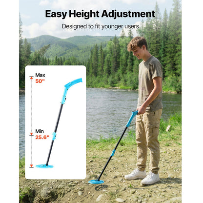Metal Detector, 101.6 mm, Lightweight Metal Detector with LCD Display, 152.4 mm IP68 Waterproof Search Coil, Adjustable 650-930 mm Gold Detector, Easy to Use, for Detecting Gold Exploration