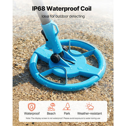 Metal Detector, 101.6 mm, Lightweight Metal Detector with LCD Display, 152.4 mm IP68 Waterproof Search Coil, Adjustable 650-930 mm Gold Detector, Easy to Use, for Detecting Gold Exploration