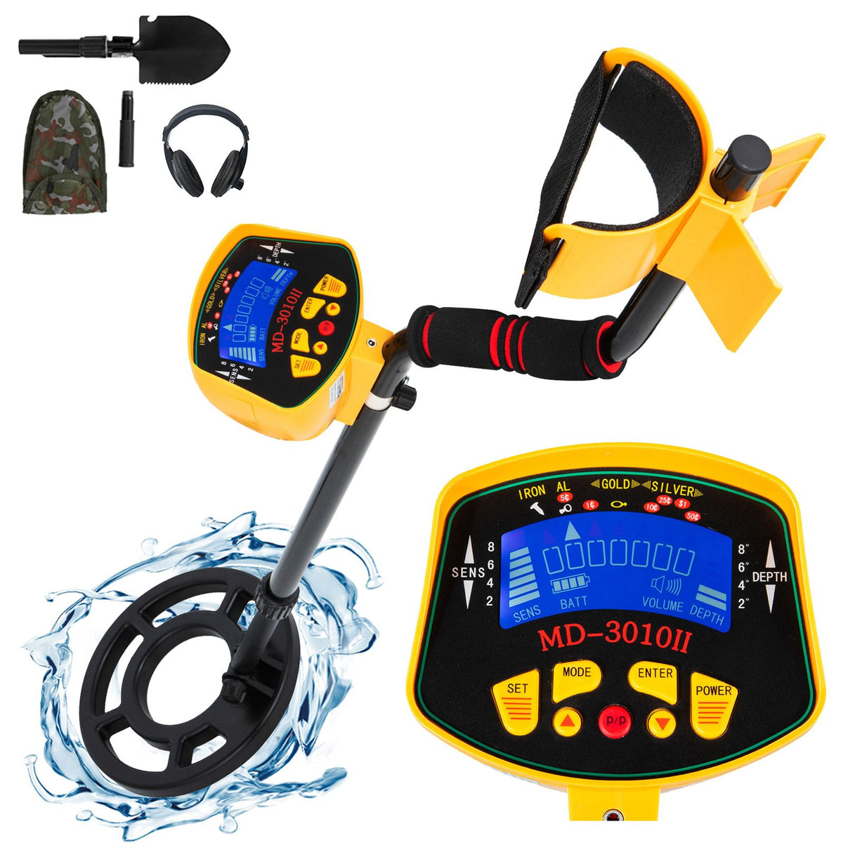 Metal Detector Waterproof Disc Metal detectors Underwater Underground high Accuracy LCD Display Metal Detector for Adults and Children Headphone Automatic Detector (Yellow 3010)