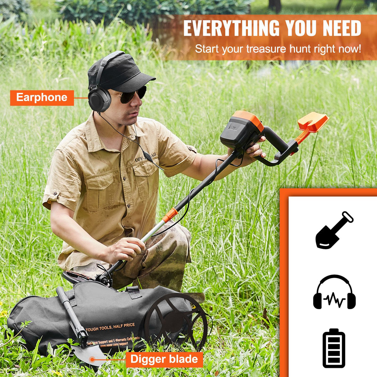 Metal Detector for Adults & Kids, 8", Professional Adjustable Higher Accuracy Gold Detector, IP68 Waterproof Coil with LCD Display Advanced DSP Chip, for Detecting Gold Coin Treasure Hunting