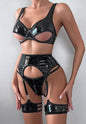 Cut-Out Vinyl Bra and Garter Set-MX3420