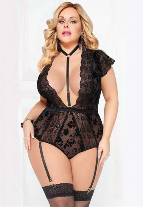 Exquisite Lace Choker Neck Teddy-OYR80560-1