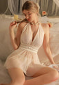 Pure Desire Contrast Lace Mesh Babydoll Dress With Thong-YSF2156