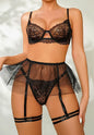Midnight Elegance Bra and Garter Set-XY111