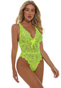 Neon Lime Floral Lace Scallop Trim Teddy Bodysuit-ZL4072