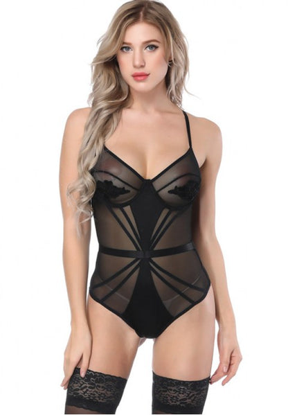 Black Mesh Zipper Teddy-WKD1801