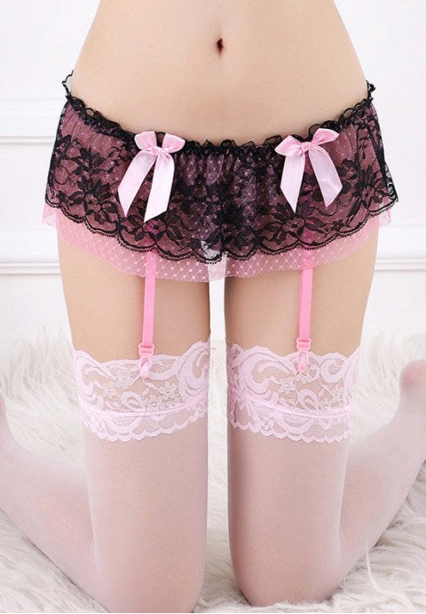 Womens Polka Dot Ruffle Lace Garter Belt Panty-WYLQ2138