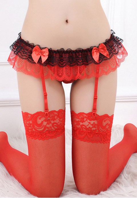 Womens Ruffle Lace Garter Belt-WYLQ2140